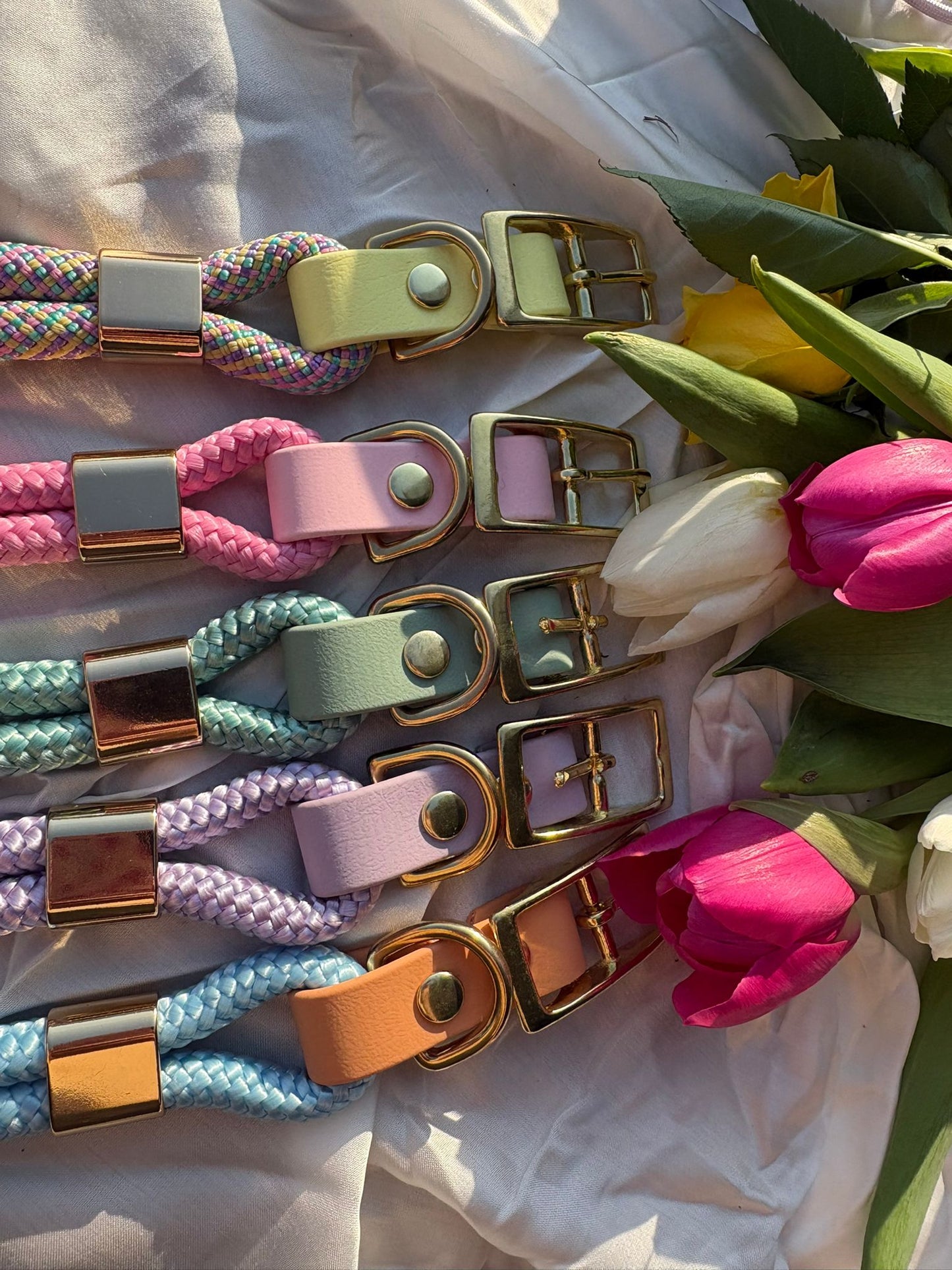 Collier Saïko : corde & biothane - pastel